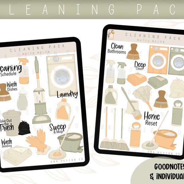 Cleaning Digital Sticker Kit- Spring Cleaning- Goodnotes Files & PNGs- Digital Planner