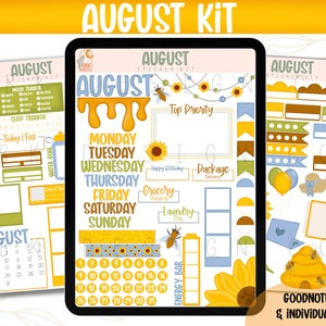 August Digital Sticker Kit 2023- Sunflower- Goodnotes Files & PNGs- Digital Planner