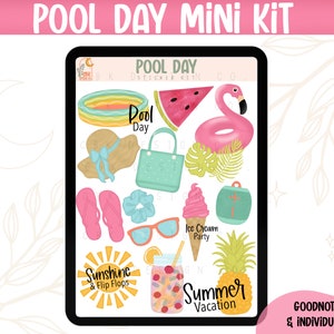 Pool Day Digital Sticker Kit- Goodnotes Files & PNGs- Digital Planner