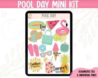 Pool Day Digital Sticker Kit- Goodnotes Files & PNGs- Digital Planner