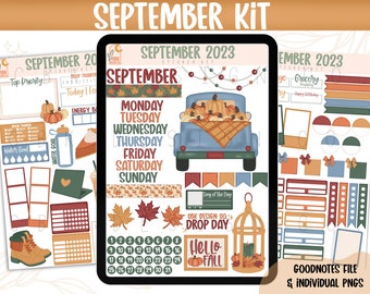 September 2023 Digital Sticker Kit- Goodnotes Files & PNGs- Digital Planner