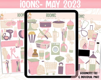 Digital Sticker Kit| Icons- May 2023 | Goodnotes Files & PNGs- Digital Planner