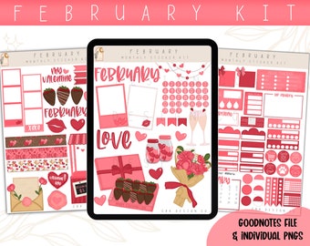 February Digital Sticker Kit 2023- Valentine’s Day- Goodnotes Files & PNGs- Digital Planner