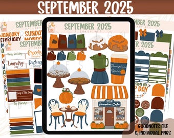 September Digital Sticker Kit- 2025 - Goodnotes Files & PNGs- Digital Planner