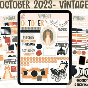 October Digital Sticker Kit- Vintage - Goodnotes Files & PNGs- Digital Planner