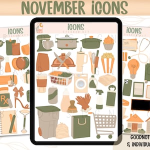 Digital Sticker Kit| Everyday Icons- November 2023 | Goodnotes Files & PNGs- Digital Planner