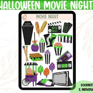 Halloween Movie Night Digital Sticker Kit - Goodnotes Files & PNGs- Digital Planner