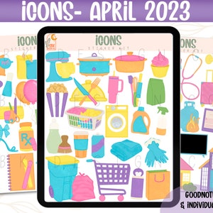 Digital Sticker Kit| Icons- April 2023 | Goodnotes Files & PNGs- Digital Planner