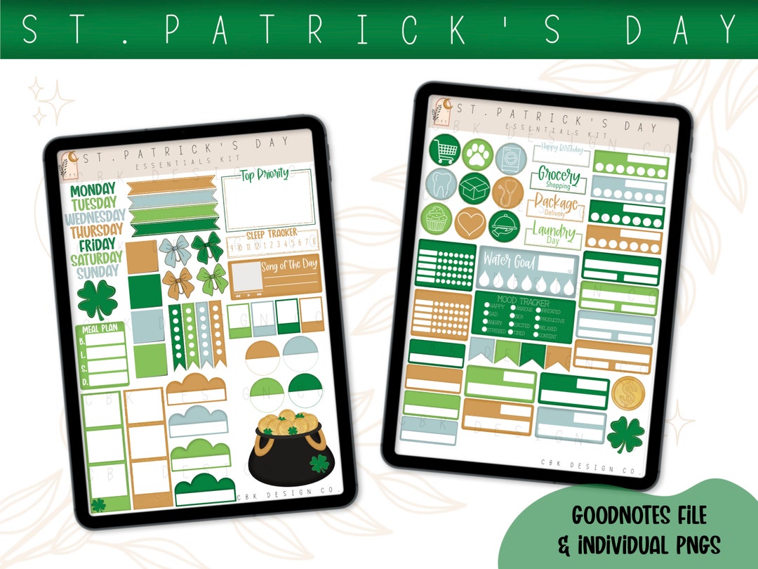 Digital Sticker Kit | Essentials- St. Patrick’s Day | Goodnotes Files ...