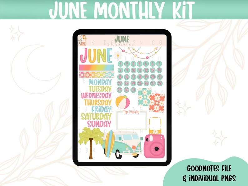 June Digital Sticker Kit 2023- Goodnotes Files & Pngs- Digital Planner ...