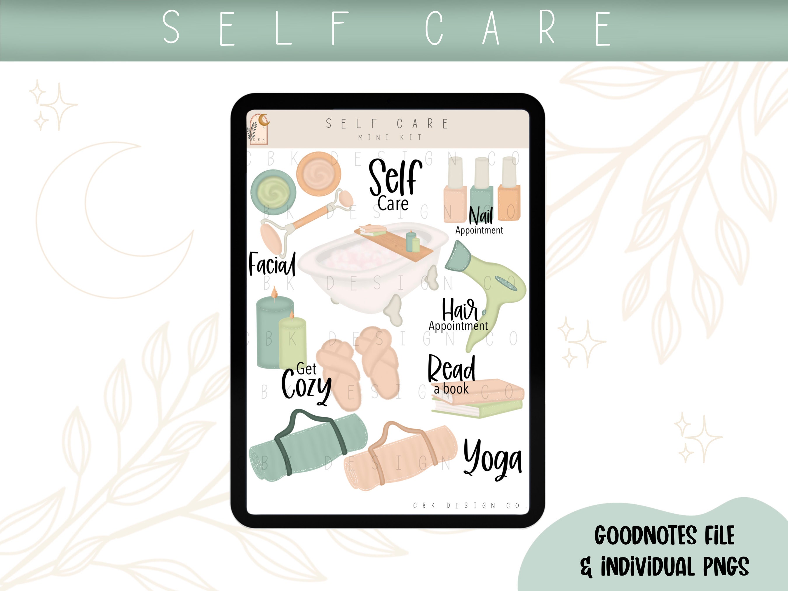 Self Care Digital Sticker Kit - Goodnotes Files & Pngs- Digital Planner ...