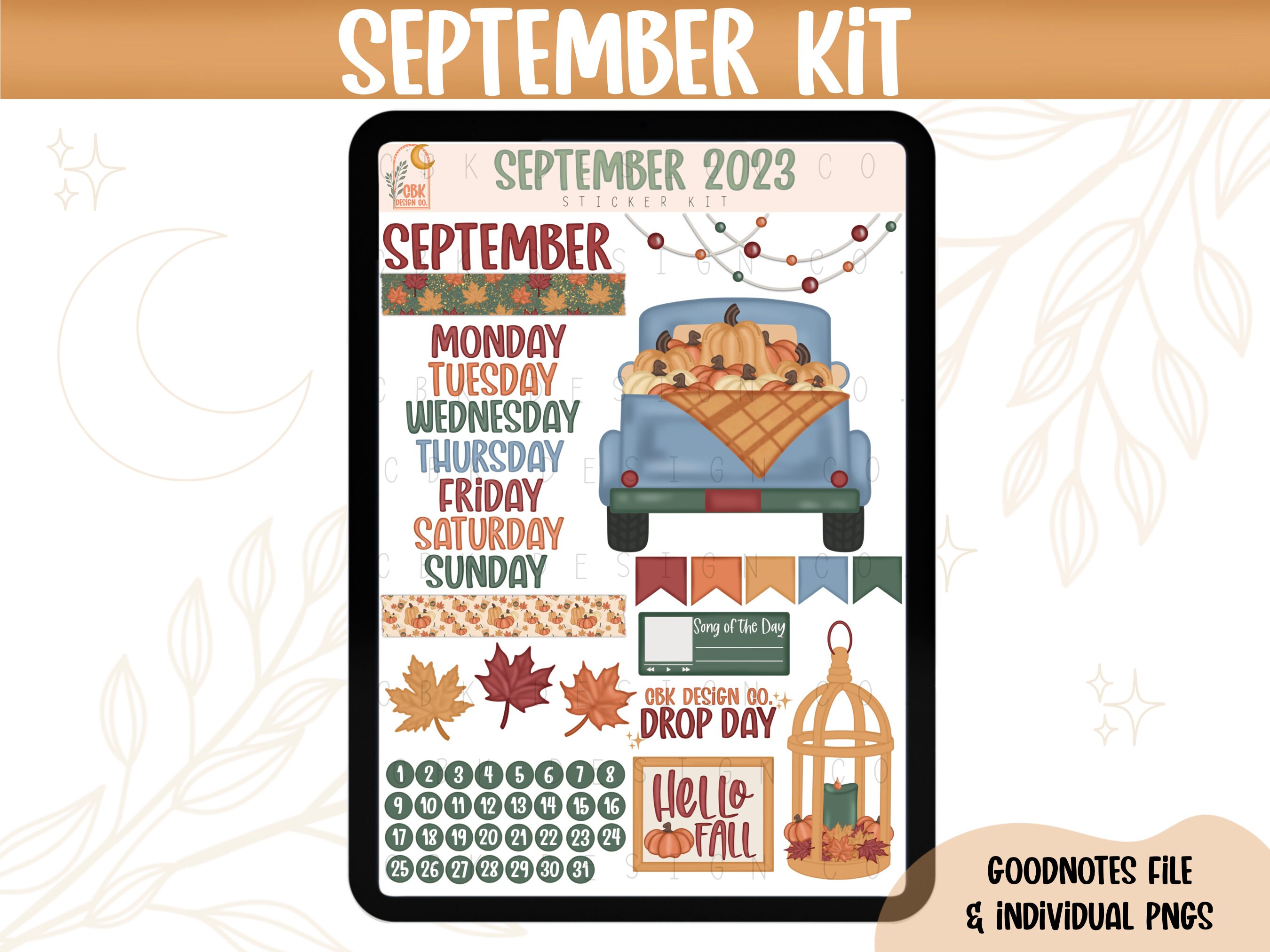 September 2023 Digital Sticker Kit- Goodnotes Files & Pngs- Digital ...