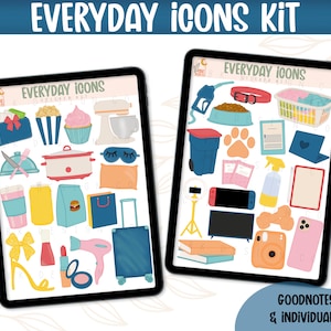Digital Sticker Kit| Everyday Icons- August| Goodnotes Files & PNGs- Digital Planner