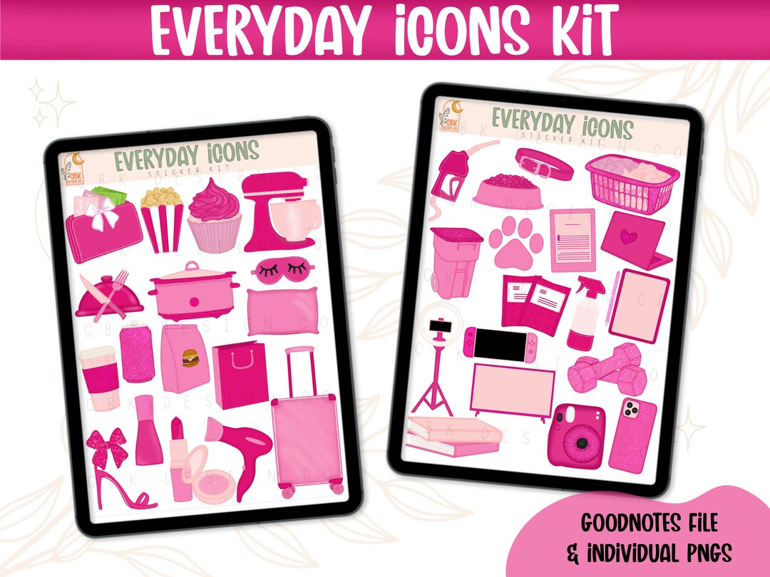 Digital Sticker Kit| Everyday Icons Pink Glitter | Goodnotes Files ...