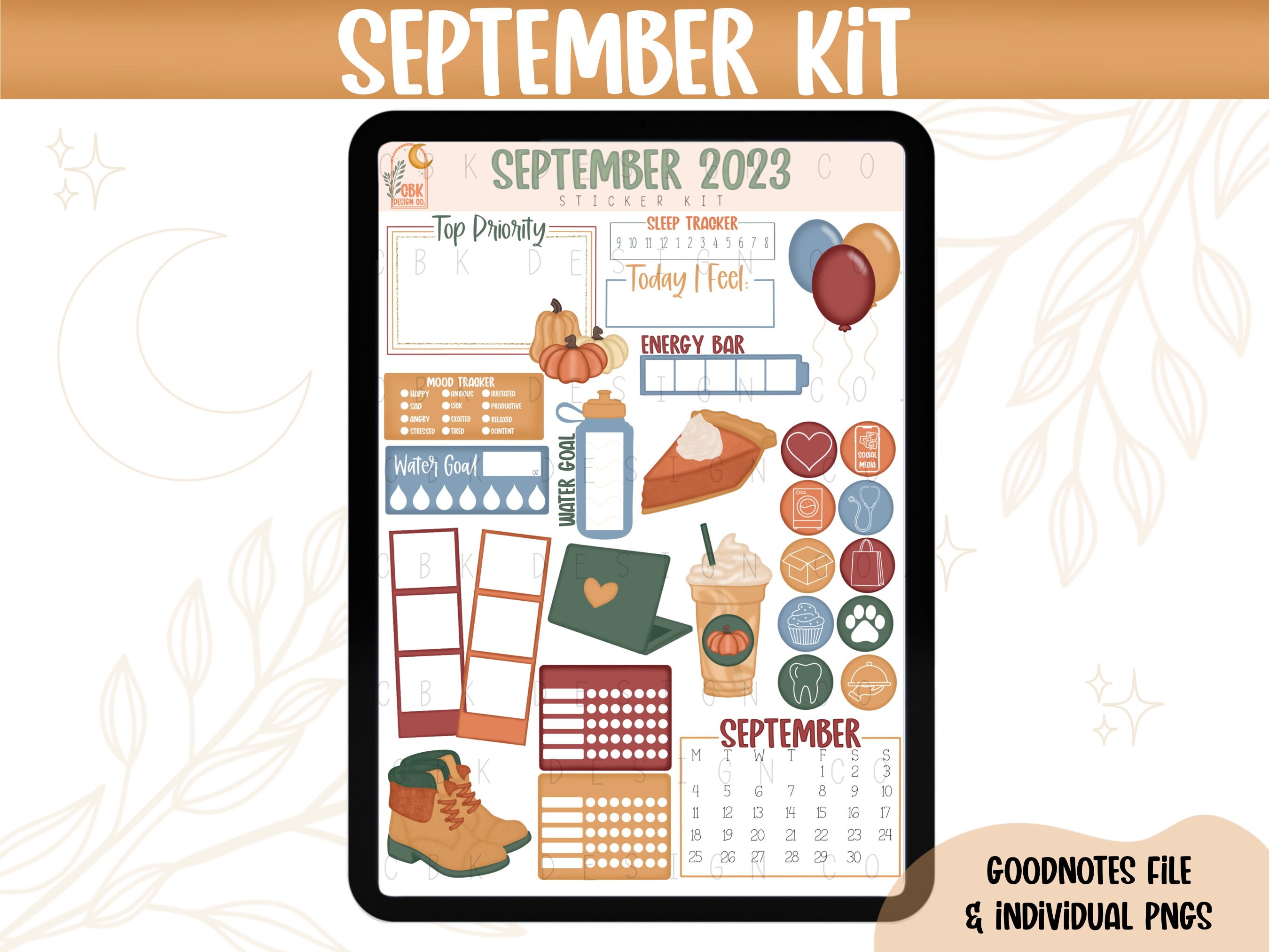 September 2023 Digital Sticker Kit- Goodnotes Files & Pngs- Digital ...