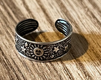 Sterling Silber einstellbar Sonne und Sterne Zehenring
