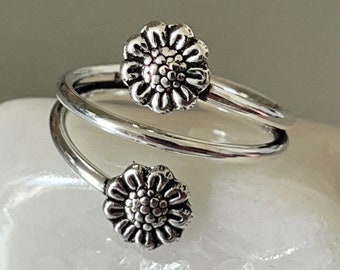 Sterling Silver Adjustable Flower Toe or Pinky Ring