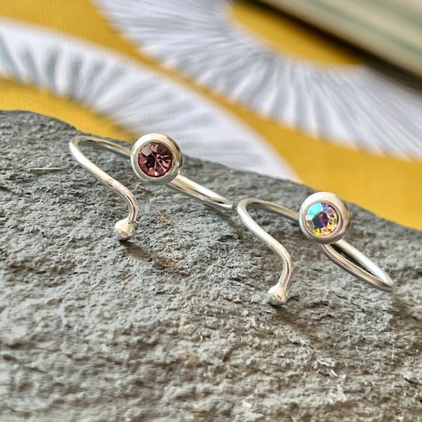 Anillo ajustable para el dedo del pie en plata de ley, decorado con cristal