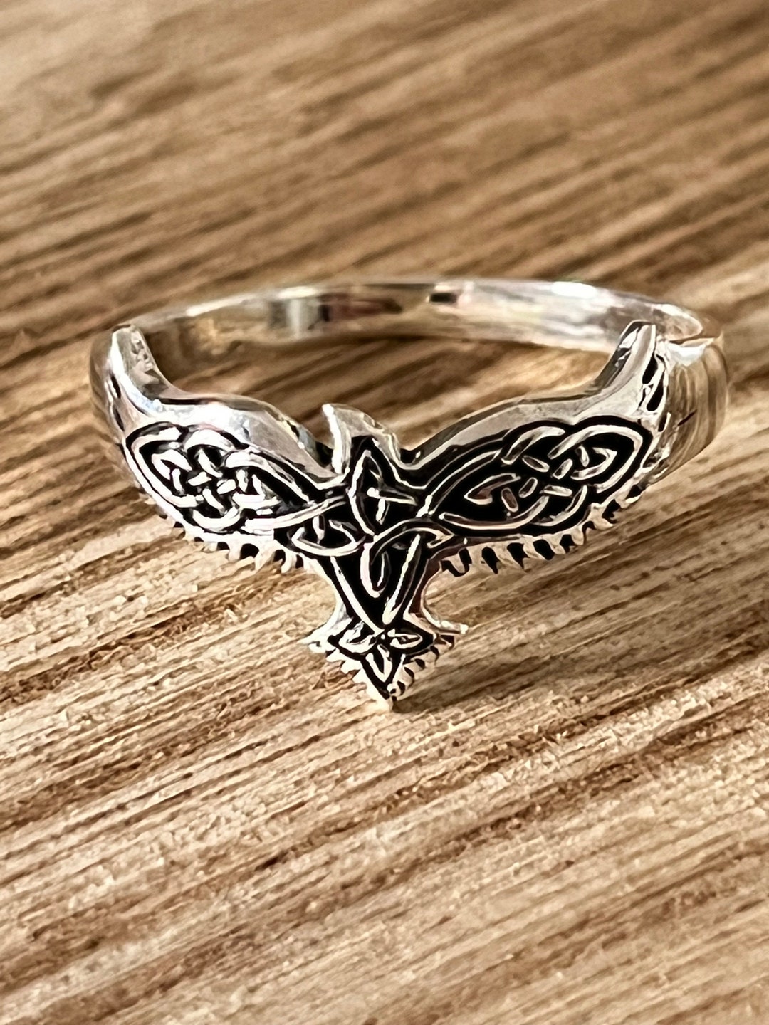 Sterling Silver Celtic Raven Ring - Etsy UK