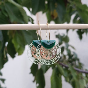 Green and golden Creole earrings