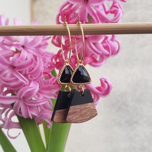 Black and wood golden Creole earrings