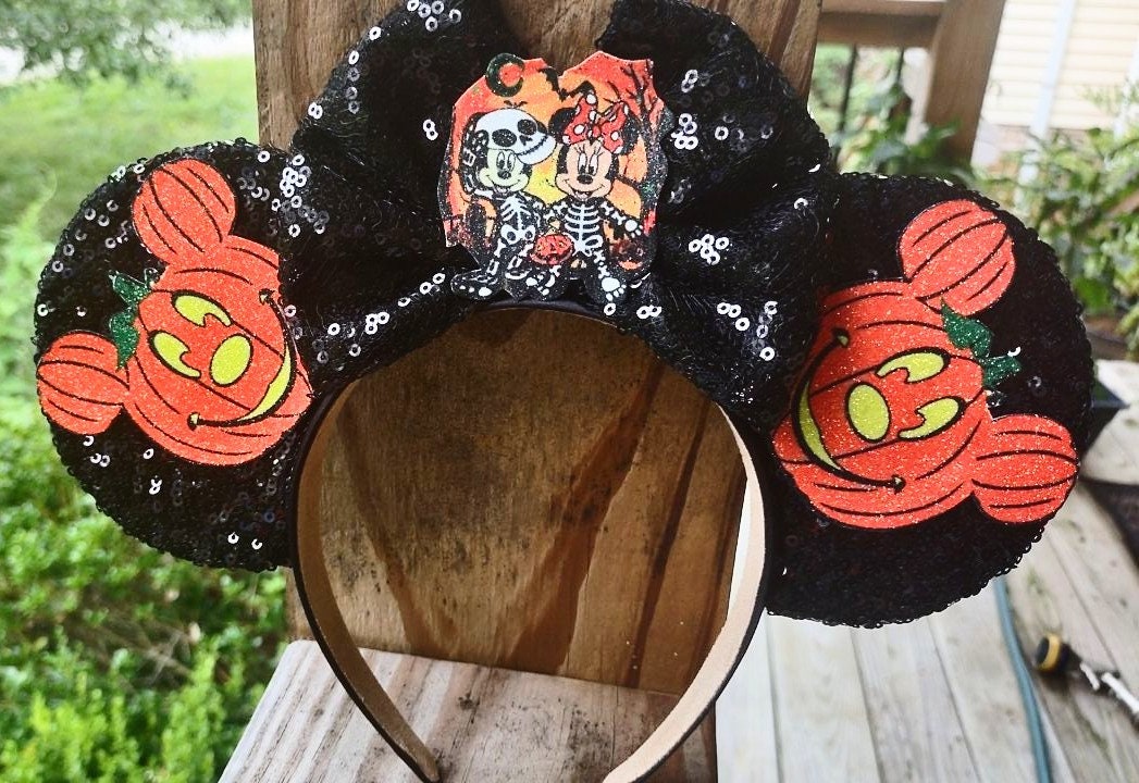 Not so scary Halloween pumpkin Mickey mouse Minnie mouse ears