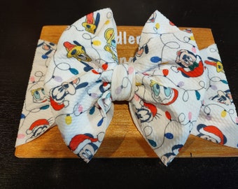 Mickey and friends Christmas lights messy bow headwrap