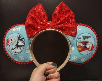 Christmas Jack and Sally Minnie mouse Mickey mouse ears