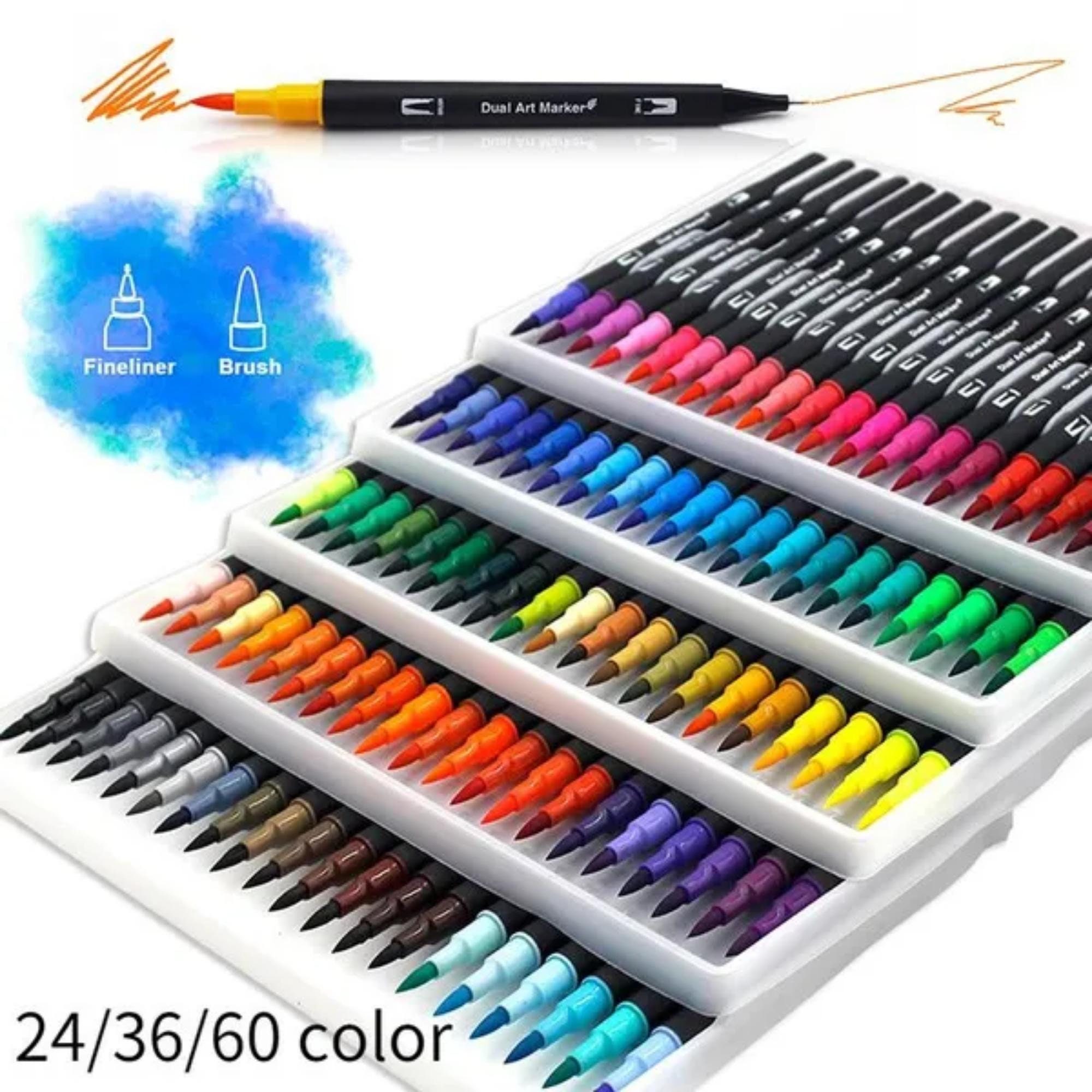 Primrosia 60 Dual Tip Marker Pens, Fineliner and Watercolor Brush Pens for  Art Sketching Illustration Calligraphy Permanent Highlighter Bullet Journal