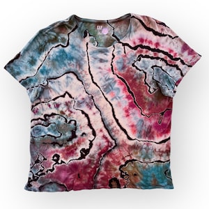 XL Geode Tie Dye T-Shirt, Earthy Red & Teal Blue Geode Ice Dye Shirt, Wild Sky Tie Dye Hand-Dyed Clothing, Reverse Tie Dye Geode Tee