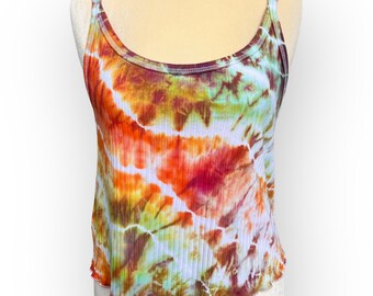 Rainbow Geode Tie Dye Crop Tank Top: Women's 2X Sleeveless Shirt