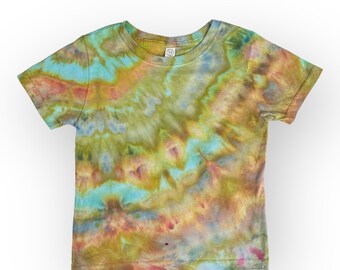 4T Toddler Tie Dye T-Shirt, Colorful Peach Green & Turquoise Ice Dye Tee, Wild Sky Tie Dye Hand-Dyed Clothing, Unique Toddler Tee Shirt