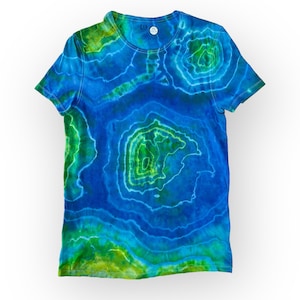 Medium M Bright Blue Green Geode Ice Dye T-Shirt, Wild Sky Tie Dye Hand-Dyed Clothing, Ready to Ship, Festival Wear, Psychedelic Shirt