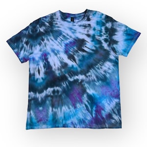 Large Blue Tie Dye T-Shirt, Earthy Blue & Purple Ice Dye Shirt, Wild Sky Tie Dye Hand-Dyed Clothing, OOAK Tie Dye Geode Tee
