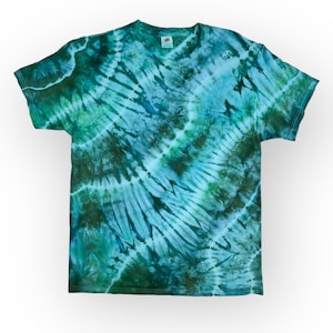 Large Green Tie Dye T-Shirt, Earthy Green & Turquoise Ice Dye Shirt, Wild Sky Tie Dye Hand-Dyed Clothing, Hand Dyed Tie Dye Tee