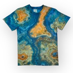 Small Earthy Geode Tie Dye T-Shirt, Blue & Gold Ice Dye Shirt, Wild Sky Tie Dye Hand-Dyed Clothing, Blue Geode OOAK Hand-Dyed Shirt
