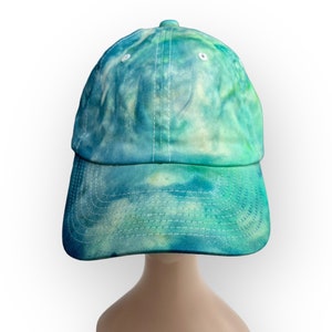 Adjustable Adult Tie Dye Baseball Cap, Colorful Green & Blue Tie Dye Hat, Wild Sky Tie Dye Hand-Dyed Clothing, Hand-Dyed Baseball Hat