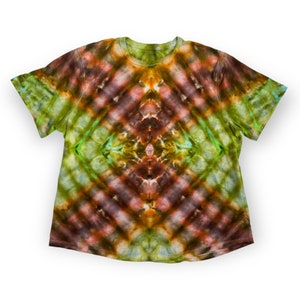 3X  Psychedelic Tie Dye T-Shirt, Brown & Green Ice Dye Shirt, Wild Sky Tie Dye Hand-Dyed Clothing, Earth Tone Plus Size Tie Dye Tee