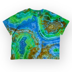 4X Vibrant Geode Tie Dye T-Shirt, Lime Green, Bronze & Blue Agate Ice Dye Tee, Wild Sky Tie Dye Hand-Dyed Clothing, OOAK Geode Tie Dye Shirt