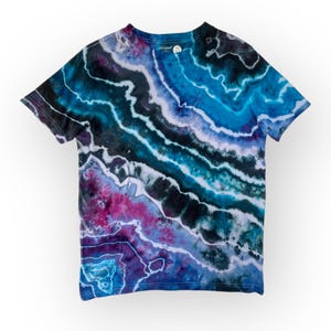 XS Blue Geode Tie Dye T-Shirt, Colorful Turquoise & Navy Agate Ice Dye Tee, Wild Sky Tie Dye Hand-Dyed Shirt, Unique Hand-Dyed Geode Tee