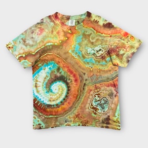Large Nautilus Geode Tie Dye T-Shirt, Earthy Peach & Seafoam Geode Ice Dye Shirt, Wild Sky Tie Dye Hand-Dyed Clothing, OOAK Tie Dye Tee
