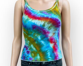 Rainbow Ice Dye Crop Tank Top: Women's Fitted Sleeveless Shirt