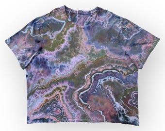 4X Earthy Geode Tie Dye T-Shirt, Olive, Pink & Purple Agate Ice Dye Tee