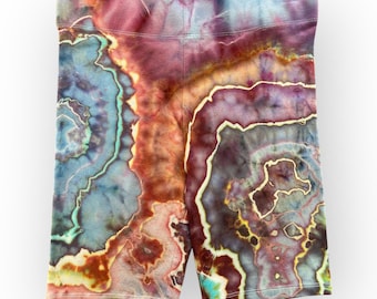 Medium Geode Tie Dye Bike Shorts: Earthy Rainbow Hand-Dyed Activewear