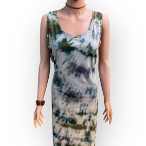 Women’s XXL Ice Dye Dress, Earthy Olive Green Tie Dye Dress, Wild Sky Tie Dye Hand-Dyed Clothing, Tie Back Dress