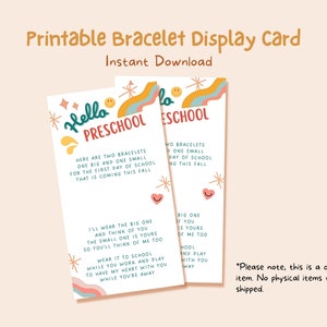 Erster Tag der Vorschule DRUCKBARE Armband-Display-Karte, Mama und ich passendes Armband Geschenk, Sofortiger Download