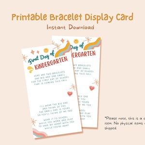 Tarjeta de exhibición de pulsera IMPRIMIBLE del primer día de jardín de infantes, regalo de pulsera a juego de mamá y yo de regreso a la escuela, descarga instantánea