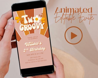Two Groovy Animated Evite, Retro Birthday Invitation Template, Text Message Invitation 009-05-01