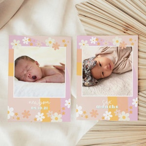 One Groovy Baby Monatliches Foto Banner, Retro Daisy bearbeitbare Vorlage, druckbare digitaler Download 004-02