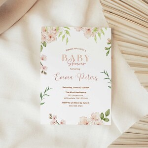 Editable Baby Shower Invite, Pastel Pink Watercolor Flowers Invitation, Printable Instant Download Template 007-01